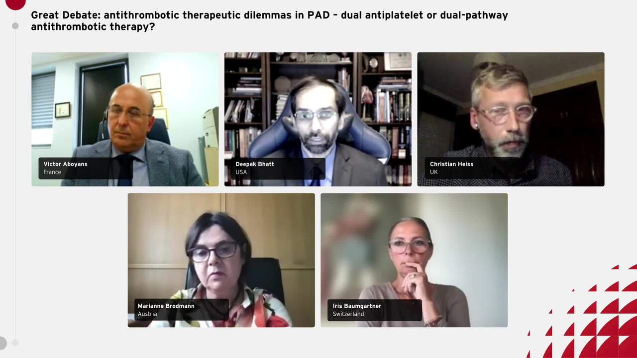 Great Debate: antithrombotic therapeutic dilemmas in PAD – dual antiplatelet or dual-pathway antithrombotic therapy? – discussion.