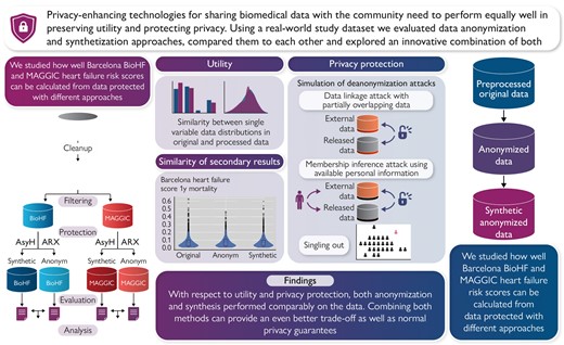 Anonymize or synthesize? Privacy-preserving methods for heart failure score analytics